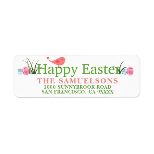 Happy Easter Bird Painted Eggs Return Address Label