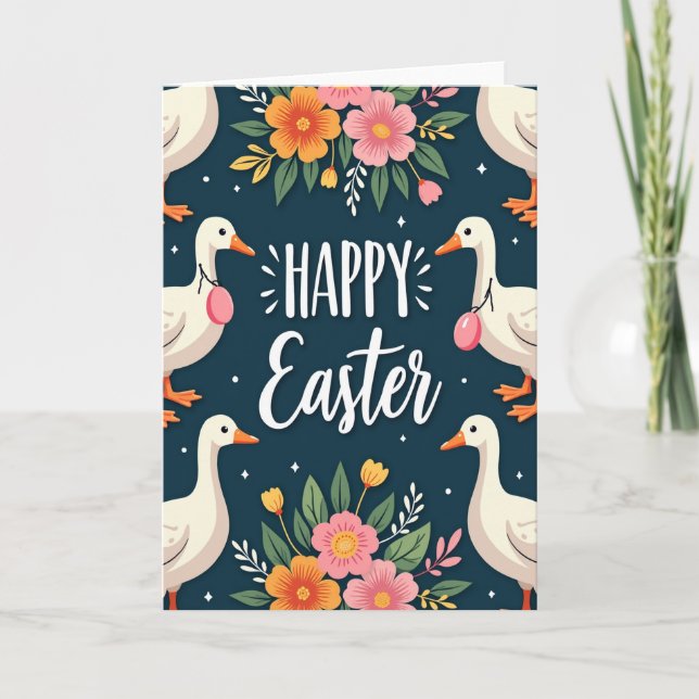 Happy Easter Birds Floral Card (Front)