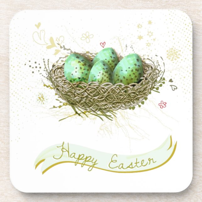 Happy Easter! - Birds nest with colorful eggs Coaster (Front)