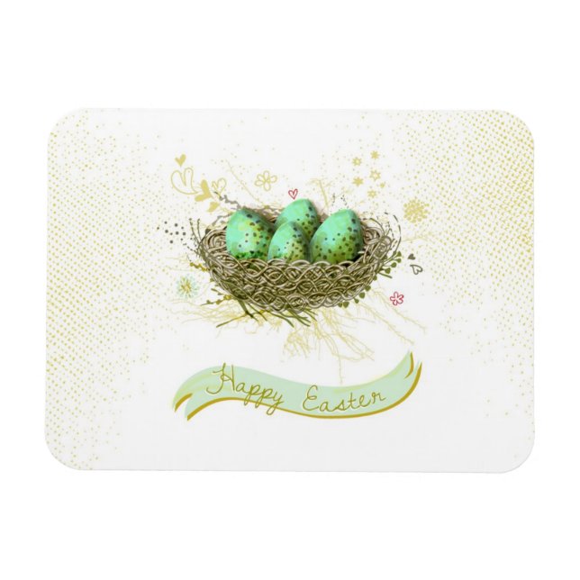 Happy Easter! - Birds nest with colorful eggs Magnet (Horizontal)