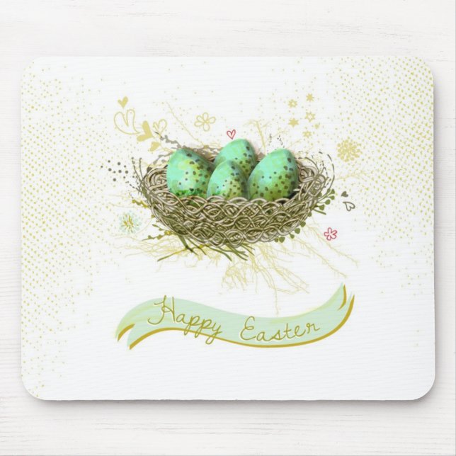Happy Easter! - Birds nest with colorful eggs Mouse Pad (Front)