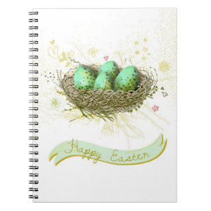 Happy Easter! - Birds nest with colorful eggs Notebook