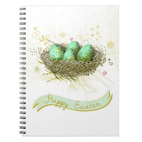 Happy Easter _ Birds nest with colorful eggs Notebook