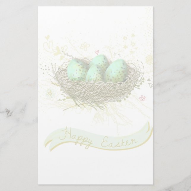 Happy Easter! - Birds nest with colorful eggs Stationery (Front)