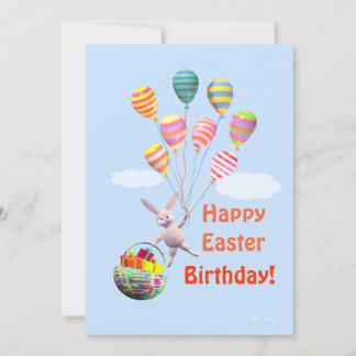 Happy Easter Birthday Bunny and Balloons Flat Holiday Card