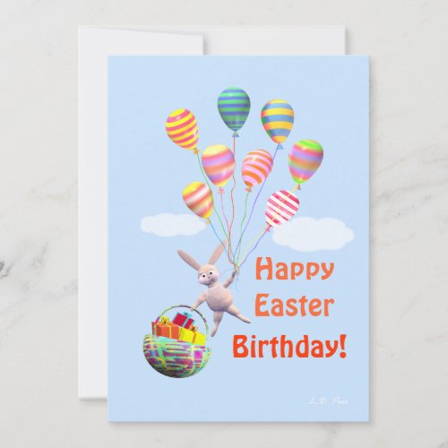 Happy Easter Birthday Bunny and Balloons Greeting Holiday Card