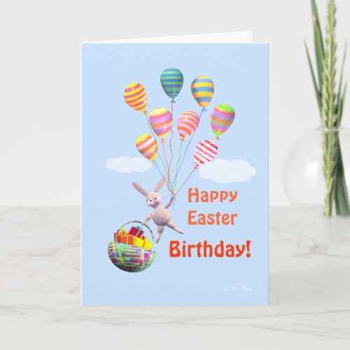 Happy Easter Birthday Bunny and Balloons Holiday Card