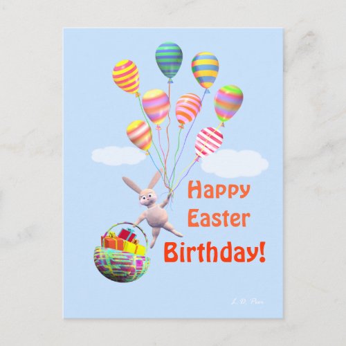 Happy Easter Birthday Bunny and Balloons Holiday Postcard