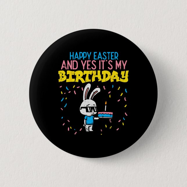 Happy Easter Birthday Bunny Cake Bday Party Boys G Button (Front)