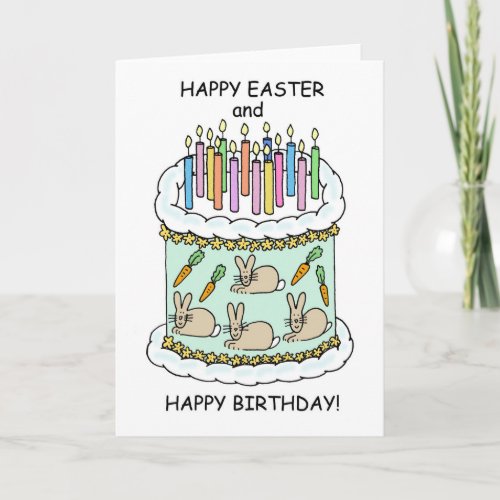 Happy Easter Birthday Cute Cake and Candles Card
