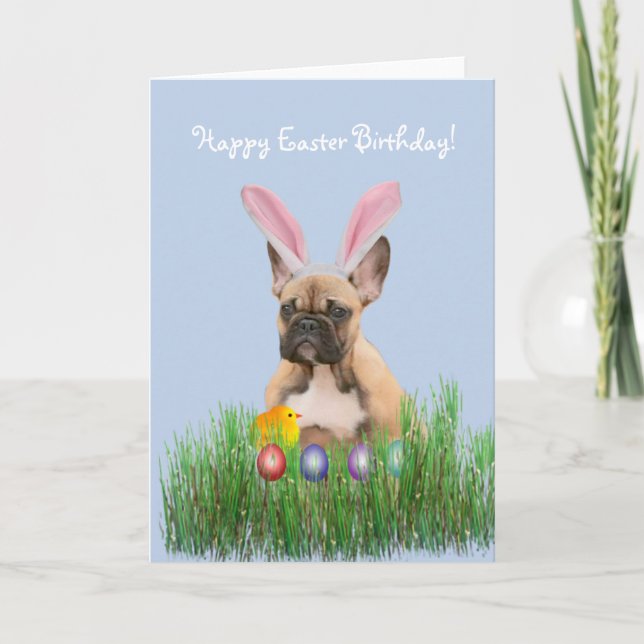 Happy Easter Birthday  French Bulldog card (Front)