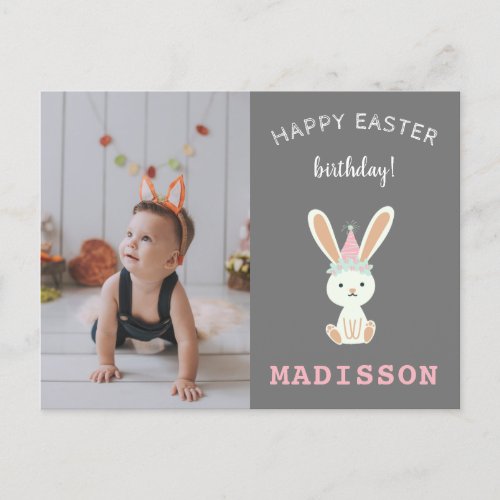 Happy easter birthday wishes cute bunny with photo holiday postcard