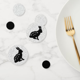 Happy Easter Black Bunny Polka Dots Flowers Confetti