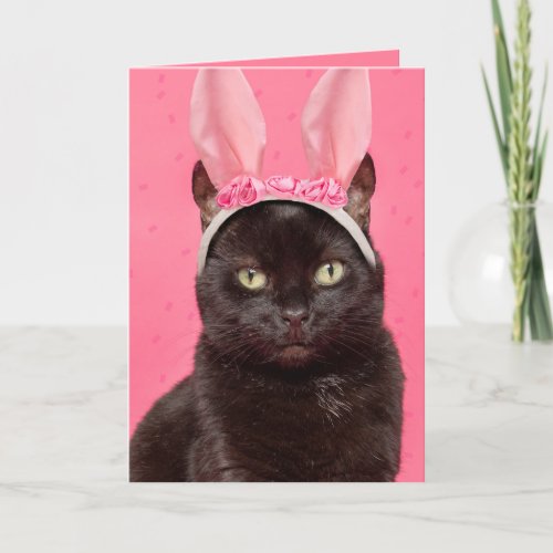 Happy Easter  Black Cat in Bunny Ears Holiday Card