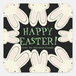 Happy Easter black hole cute peeking bunnies fun Square Sticker