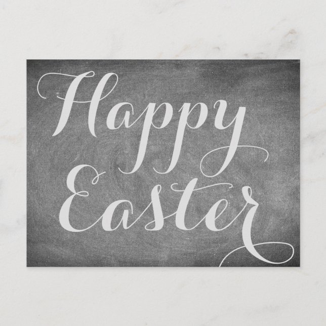 Happy Easter Black White Chalkboard Typography Holiday Postcard (Front)