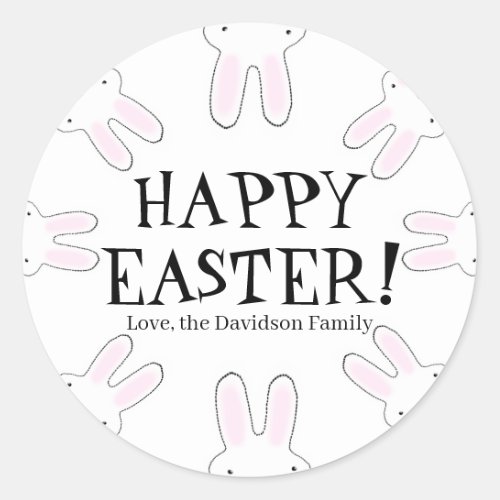 Happy Easter black white custom cute bunnies funny Classic Round Sticker