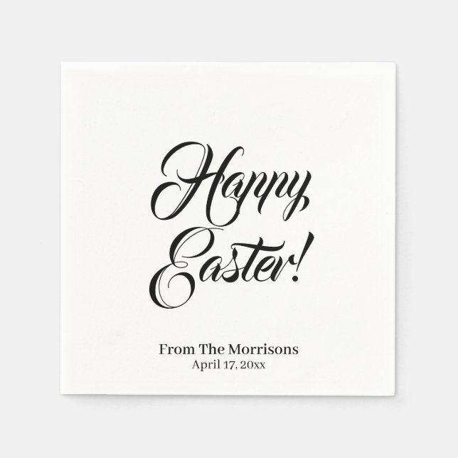 Happy Easter black white custom script elegant Napkins (Front)