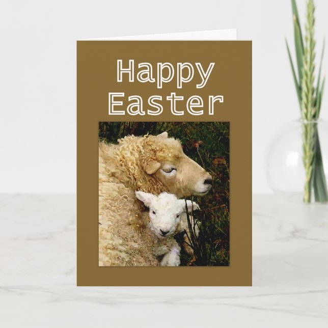 Happy Easter  Blessings - Ewe and Lamb Holiday Card (Front)