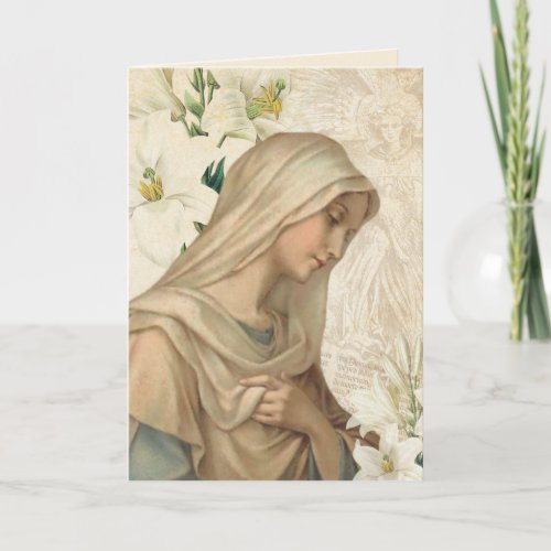 Happy Easter Blessings Prayer Virgin Mary Vintage Holiday Card