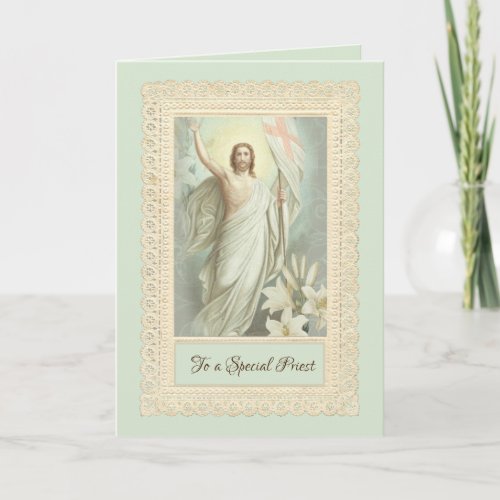 Happy Easter Blessings Resurrection Priest Vintage Holiday Card
