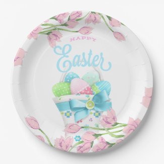 Happy Easter Blooms Paper Plate
