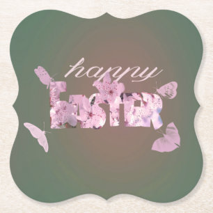 Happy Easter Blossoms And Butterflies Paper Coaster