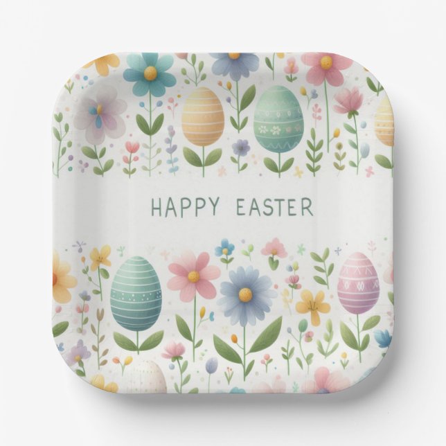 Happy Easter Blossoms Paper Plates (Front)