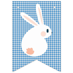 Happy Easter. Blue and White Checkered Plaid. Bunting Flags