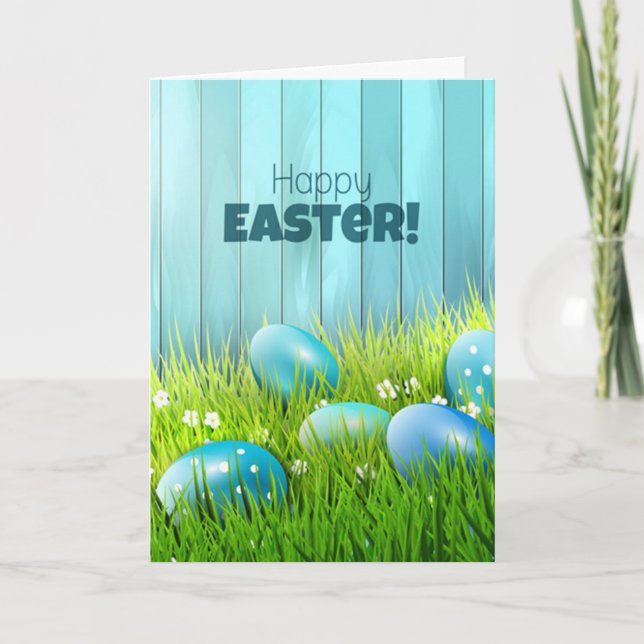 Happy Easter Blue and White Eggs Greeting Card (Front)