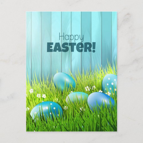Happy Easter Blue and White Eggs Greeting Postcard