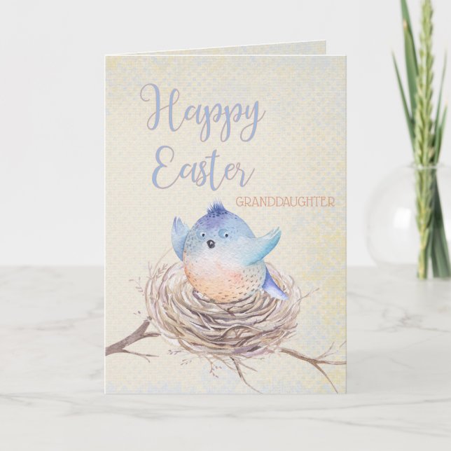 Happy Easter Blue Bird in Nest Custom Relationship Holiday Card (Front)