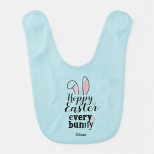 Happy Easter Blue Bunny Ears Custom Name Baby Bib