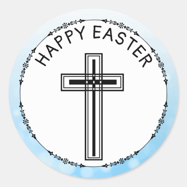 Happy Easter Blue Cross Religious Stickers (Front)