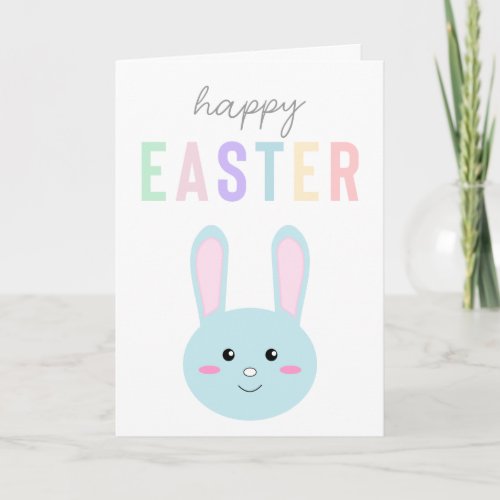 Happy Easter Blue Cute Bunny Pastel Colors sweet Card