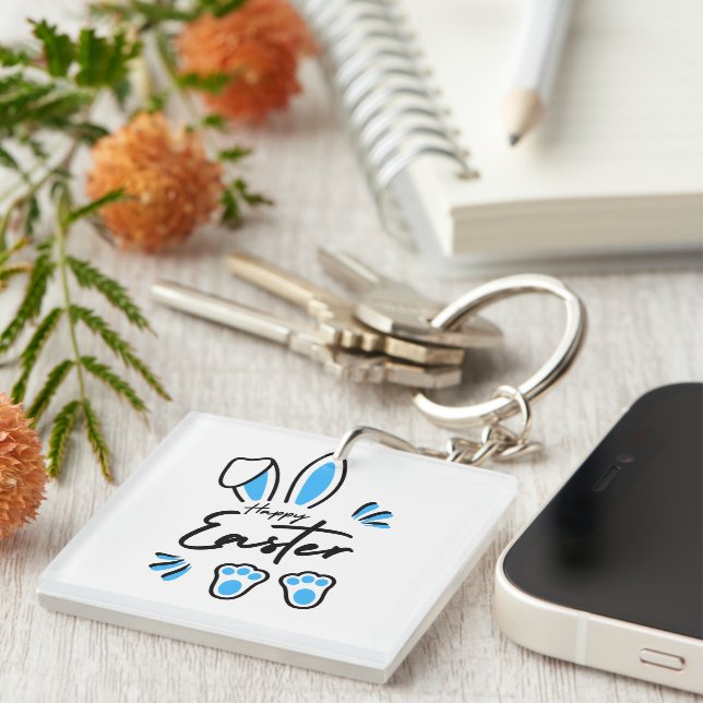 Happy Easter blue Keychain (Front Right)