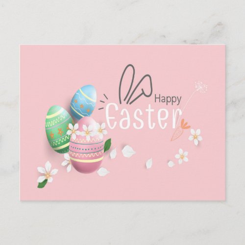 Happy Easter Blue Pink Green Egg Greeting Postcard
