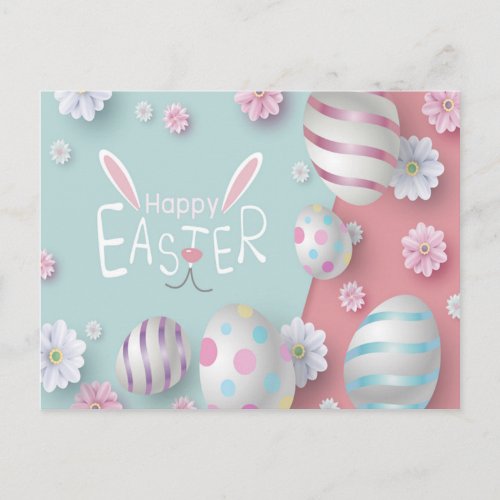 Happy Easter Blue Pink Purple Decorated Eggs Postcard
