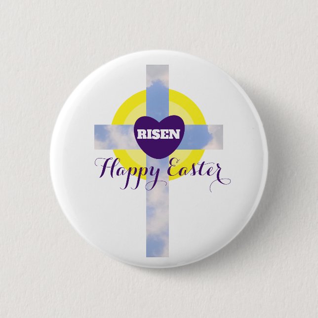 Happy Easter Blue Sky Cross Resurrection Day Butto Button (Front)