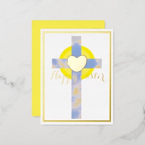 Happy Easter Blue Sky Cross Resurrection Day Foil  Foil Holiday Postcard