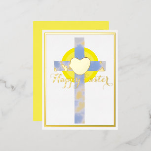 Happy Easter Blue Sky Cross Resurrection Day Foil Holiday Postcard