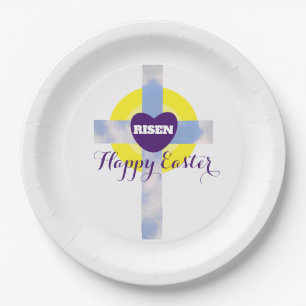 Happy Easter Blue Sky Cross Resurrection Day Paper Plates