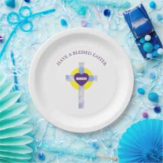 Happy Easter Blue Sky Cross Resurrection Day Paper Plates