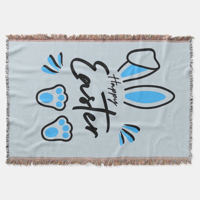 Happy Easter blue Throw Blanket (Front)