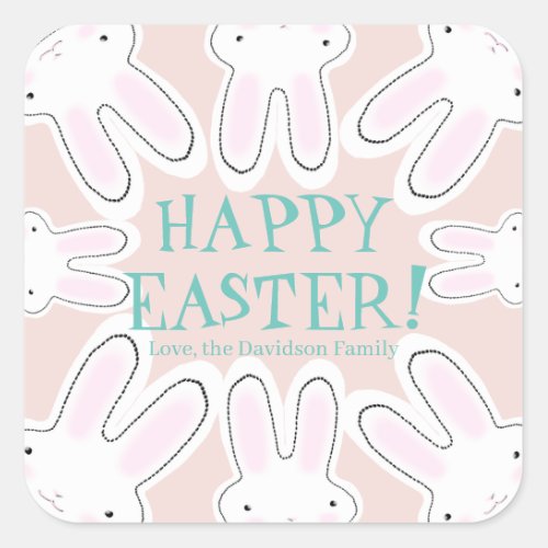 Happy Easter blush pink custom text cute bunnies Square Sticker