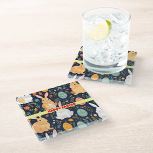 Happy Easter Boho Bunny Collection Glass Coaster