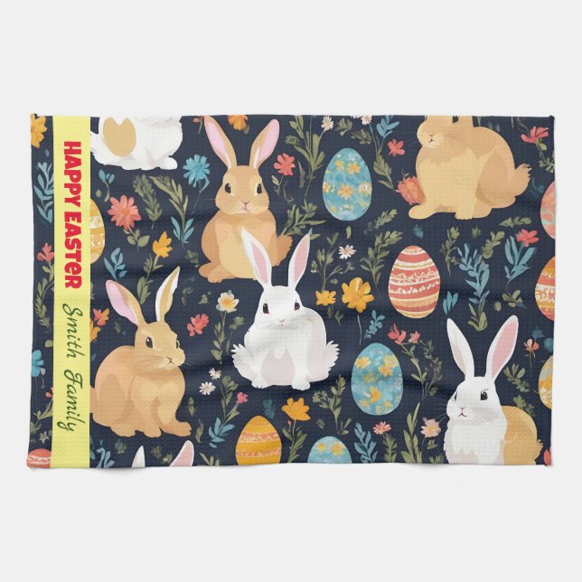 Happy Easter Boho Bunny Collection Kitchen Towel (Horizontal)