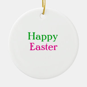 Happy easter boho green pink kids add name title ceramic ornament