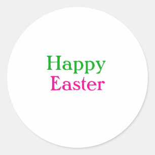 Happy easter boho green pink kids add name title classic round sticker