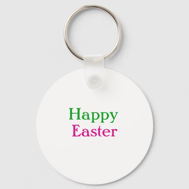 Happy easter boho green pink kids add name title keychain (Front)